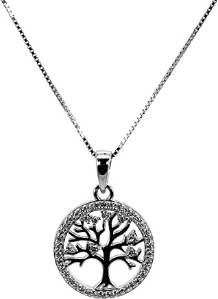 Collana a catena veneziana con pendente Albero della vita Collana da donna in argento sterling 925 con zirconi (0,6 mm)