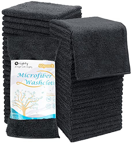 Orighty Microfibre Washcloths Towels Set 50 Pack, Highly Absorbent and Super Soft Fingertip Towels, Multi-Purpose Wash Cloths for Bathroom, Hotel, Spa, and Gym, 12x12 Inch, Black