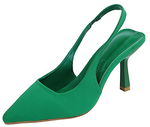Chaussures De Sécurité Femmes Couleur Chaussures Élastique Pointu Solide Femmes Toe Simple Casual Sandales Talons Bande Haute Talons Hauts Femmes Basket Chaussette (Green, 41)