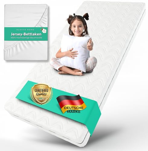 ALAVYA HOME® Babymatratze 70x140 cm mit Spannbettlaken 10 cm hoch I CertiPUR zertifizierter Kaltschaum mit waschbarem Bezug I Hochwertige Matratze für Babybett Kindermatratze 140x70 I Made in Europe