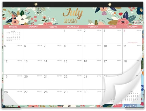 Desk Calendar/Calendar 2026-2027- Jul. 2026 - Dec. 2027, 18 Monthly Desk/Wall Calendar 2026-2027,12 x 15, Thick Paper with Corner Protectors, Large Ruled Blocks - Floral