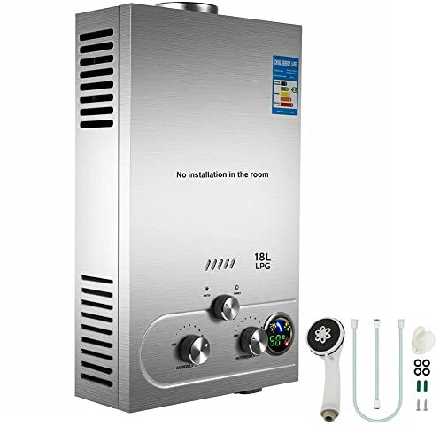 USMEI LPG Propane Gas Hot Water Heater, Portable Instant Water Heater Boiler Stainless Steel with Shower Kit for Sink Shower Bath Kitchen Campervan