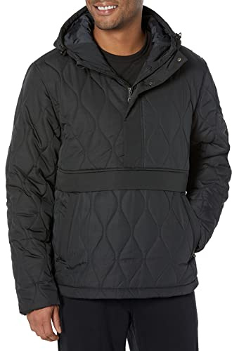Amazon Essentials Giacca a Vento Imbottita con Cappuccio e Zip a Un Quarto Idrorepellente Uomo, Nero, M