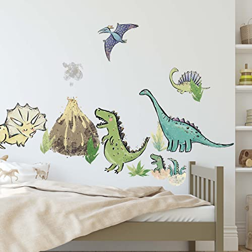 WANDKIND Dino Welt Wandtattoo Kinderzimmer V370 | handgezeichnet | AUFKLEBER Kindergarten | Babyzimmer Wandsticker Wanddeko Dekoration Dinosaurier Vulkan (40 x 40 cm)