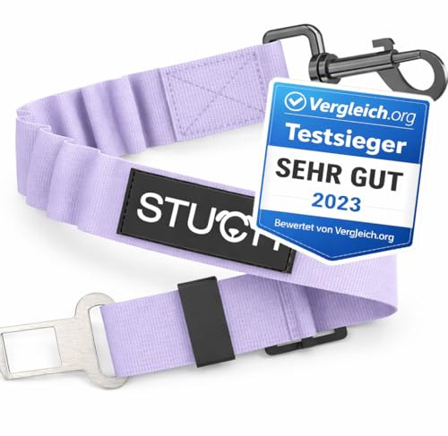 STUCH Universeller Bungee Sicherheitsgurt für Hunde & Katzen - Passend für alle Hunderassen & Autotypen (Farbe Flieder) OneSize