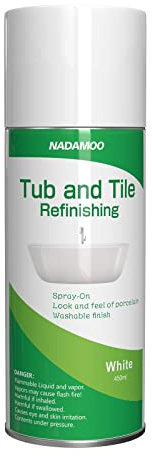 NADAMOO Tub and Tile Spray Paint White, 450ml, 1 Pack, Aerosol Bathtub Refinishing Kit for Porcelain Fiberglass Ceramic, DIY Resurfacing Bathroom Sink Countertop