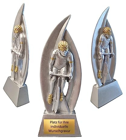 Radsport Pokal 18 cm - Rennrad Trophäe mit Gravur - Radprofi Award Silber | Individueller Tour Fahrer Preis aus hochwertigem Resin, personalisierbares Schild, ideal für Wettbewerbe und Vereine