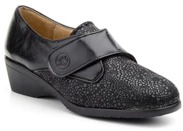 Genérico Anchos Calzados 1705 Zapato de Piel, Ancho Especial, Plantilla Extraible, Suela de Goma Antideslizante, cuña de 4 cm (Negro, Numeric_40)