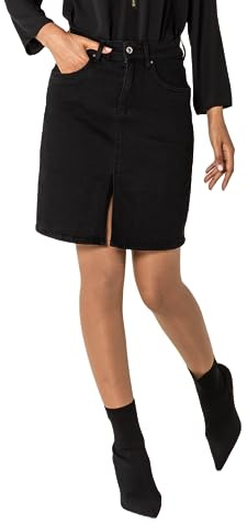 Nina Carter P213 - Gonna corta da donna, in denim, con spacco frontale, chiusura lampo, effetto invecchiato, S