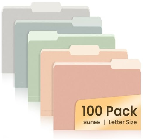 SUNEE File Folders Letter Size Pastel Colors, 100 Pack Manilla Folders 8.5 x 11 1/3-Cut Tabs, Colored File Folders Office Home School for Documents Files Paper