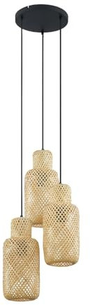 Lindby Esstisch Pendelleuchte Bambus, Hängelampe Natur Wohnzimmerlampe 3x E27 max. 15W ohne Leuchtmittel Hängeleuchte Esszimmerlampe Wohnzimmer