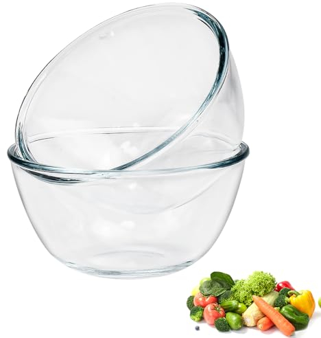 NAROSEBE 2PCS Cuenco para Ensaladas, Cuenco de Cristal Pequeño, 500ml Ensaladera Cristal, Bol de Vidrio para Ensalada, Cuenco para Postres, bol para Mezclar para Ensaladas, Salsas, Helados y Postres