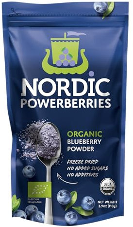 Polvo de arándanos silvestres orgánicos nórdicos - Polvo de arándanos liofilizados perfecto para batidos, desayunos, yogures y más, 110g