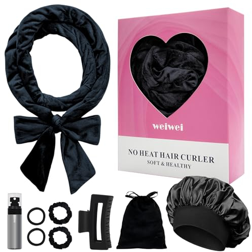 weiwei Velluto Bigodino Lungo per Boccoli Arricciacapelli Senza Calore Bigodino Fascia Capelli per Dormire, Morbido Heatless Hair Curler, 9 Pezzi Bigodini Set per Donne e Ragazze,Nero