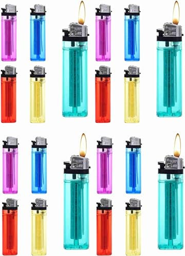 Pack de 20 Mecheros Desechables Transparentes de plástico con Rueda de Piedra, Enciende con Estilo y Comodidad
