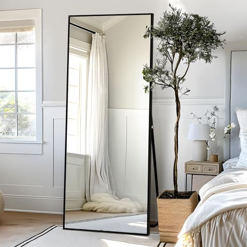 HIGREENA Full Length Mirror, 64x24 Full Body Mirror, Floor Mirror with Aluminum Alloy Frame, Free Standing Mirror, Mirror Full Length Hanging or Leaning Against Wall, Black