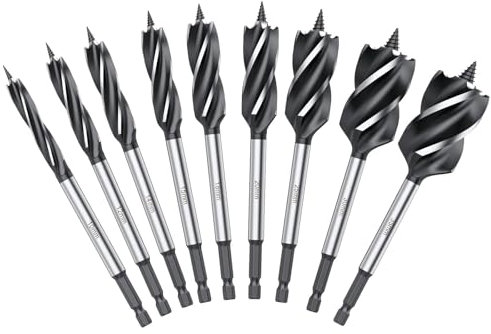 JiGiU Holzbohrer Set, 9 Stück Schlangenbohrer Set, Hochgeschwindigkeitsstahl für Metall Holz und Kunststoff, Spiralbohrer schneller Schnitt 10mm, 12mm, 14mm, 16mm, 18mm, 20mm, 25mm, 30mm, 35mm