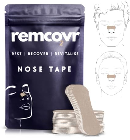 Remcovr Nasal Strips for Breathing - 30 Nose Breathing Strips for Enhanced Oxygen Intake - Strong Adhesive Nasal Strips for Snoring - Breathing Nose Strips - 1 Month Supply (Nose Tape Tan)