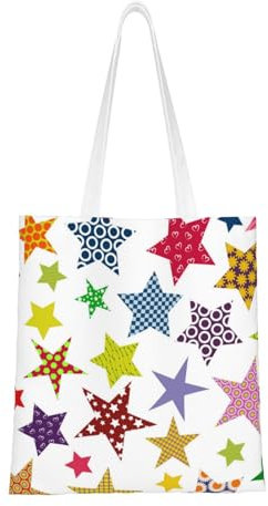 Wykjtwo Helle farbige Sterne, Tragetasche Canvas-Tasche Einkaufshandtasche Einkaufstüten, Mehrzweck-Schultertaschen aus Canvas
