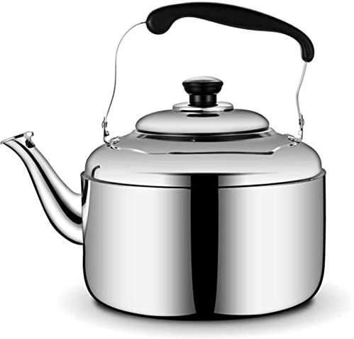 CAFIEDR Teekanne für Herdplatte, Wasserkocher aus Edelstahl 304, Flötenkessel, Teekessel für Herdplatte, Heißwasserkessel, Durchlauferhitzer, Wasserkocher, Teekessel (Silber, 6 l)