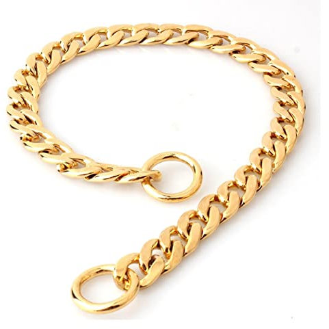 LXYDPZ Halsband für Haustiere, 11 mm, P-Kette, kleines Hundehalsband, Halskette, Edelstahl, Welpen-Metallkette, Haustierprodukt (Farbe: Gold, Größe: 4XL, 11 mm x 70 cm) (Gold 2XS, 11 mm x 30 cm)