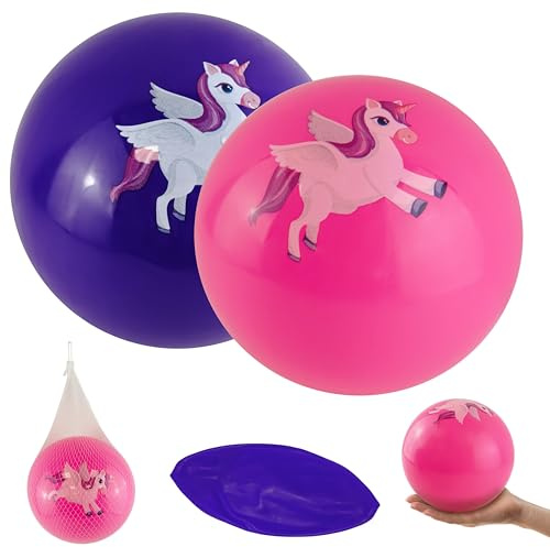 HOVUK 2 Piece Pink and Purple Kids Beachballs, Unicorn Inflatable Swimming Pool Balls, Resistant to Wear and Tear, PVC Pool Balls, Kickballs with No Burrs, Size-66cm