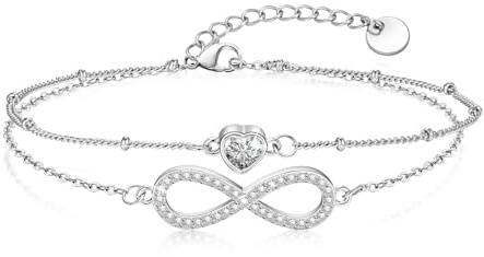 Armband Damen Unendlichkeitszeichen Silber Herz : Doppelschicht Frauen Tennisarmband Einstellbar für 14cm-20cm Handgelenk Damen Zirkonia Armbänder Schmuck Geschenk für Mädchen Mama Freund Tochter