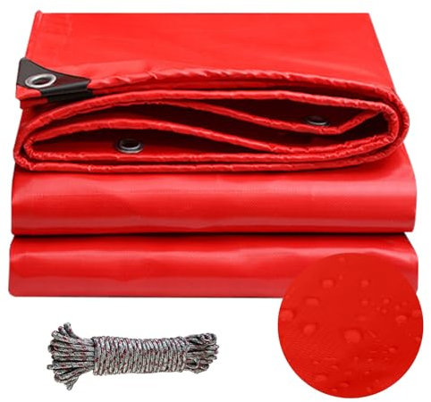 Telone Occhiellato Telo Multiuso 1.2 x 3 m Corda di 10M, Impermeabile/Antistrappo Telo Protettivo Multiuso, Teloni Pvc Usati per Mobili, Legna, Campeggio, Bici, Rosso