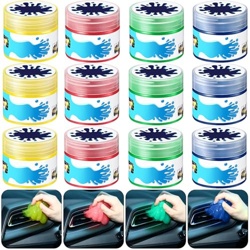 Datanly 12 Pack Car Cleaning Gel Detailing Cleaner Putty Auto Clean Dust Mud Tools Accessories Kit for Car Interior Air Vent Dashboard Keyboard Home Office(Colorful)