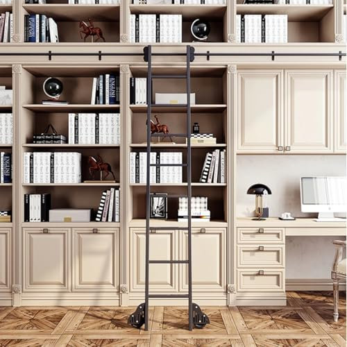 MARXAN 3,3 Fuß - 20 Fuß Bibliotheks-Schiebeleiter-Schienen-Hardware, Weinkeller-Regal-Rollleiter-Kit (ohne Leiter), einziehbar und an der Wand lagerbar(300cm Gleisbausatz)