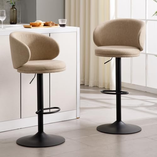 Ya-Home Barhocker 2er Set Barstuhl mit Lehne Tresenhocker Drehbar Küchenhocker Höhenverstellbar für Küche/Hausbar, Leinen, Khaki