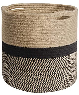 Swsdee 20cm Paniers en Corde Coton, Panier Rangement Tissé Corde Coton,pour Plantes d'intérieur, Pot de Fleurs et Jouets, Fournitures d'Artisanat, Stockage Vêtements(Noir Marron)
