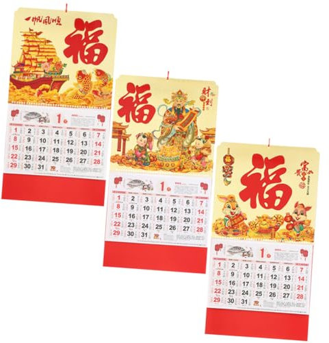 DOITOOL 3stücke Wandkalender Mondkalender Chinesischer Tierkreiskalender Kalender Zum Aufhängen Jahreskalender Zum Abreißen Wandkalender Zum Aufhängen Kalenderanhänger Für Jahr Des