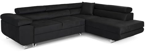 COMFORTINO FURNITURE Ecksofa mit Schlaffunktion PASTI L-Form, Sofa Couch mit Bettkasten, 3-Sitzer Eckcouch, Schlafsofa für Wohnzimmer, Big Sofa Couch mit Schlaffunktion (Schwarz, Ottomane Rechts)