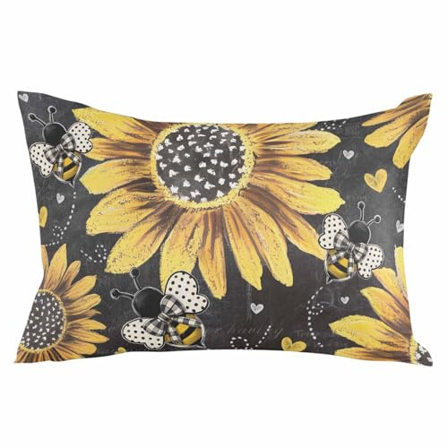 Pillowcase 20x36 Inch - King Bee Sunflower Summer Soft Brushed Microfiber Pillow Covers with Hidden Zipper Closure Bed Pillow Shams for Bedroom Sofa Car, 1pcs