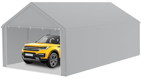 LZQ Garagenzelt 4x8 m – Carport Zeltgarage, Lagerzelt & Weidezelt mit PE Plane – Dachverstärkung, abnehmbare Seitenwände, Bodenrahmen – robuster Unterstand für Auto, SUV, LKW (Grau)