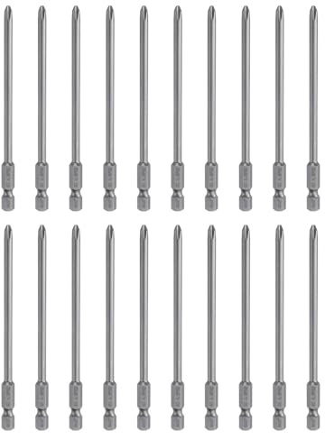 sourcing map Lot de 20 embouts de tournevis cruciformes PH2 à tige hexagonale 110 mm de long magnétique en acier S2 de qualité industrielle Tige de 4,5 mm