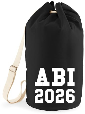 Huuraa Seesack ABI 2026 Abitur Geschenk | Tasche 20 Liter Strandtasche Black Baumwolle Rucksack Geschenkidee Schwarze Sporttasche Duffle Bag mit Kordelzug Verschluss