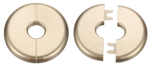 sourcing map 2 placas de cubierta de fontanería autoadhesivas de plástico ABS con brida dividida de 17 mm, diseño de hebilla para tubería de agua, baño, cocina, decoración, tono dorado
