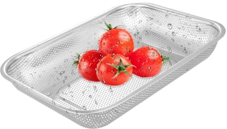 MUCKLILY Edelstahl Abflusskorb Küchenkorb Rechteckig Rostfrei Schnelles Abtropfen Gemüse Obstkorb Vielseitig Verwendbar Spüle Sieb Für Haushalt
