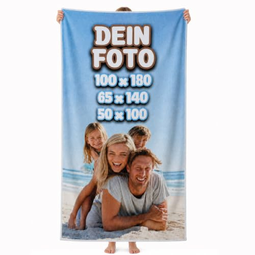 Personalisiertes Badetuch mit eigenem Foto | Weiches Saugfähiges Mikrofaser | Strandtuch mit Bild Namen & Text bedrucken lasssen | Handtuch mit individuellem Druck als bequeme Geschenkidee [163]