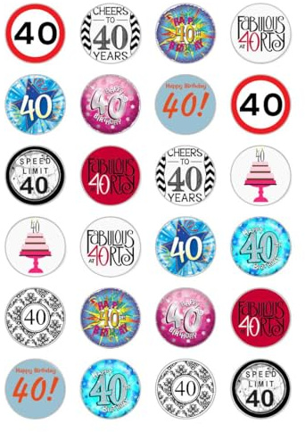 24 x 40th Birthday Edible Rice Wafer Paper Cupcake Toppers Cake Decorations Fortieth birthday party Man/Women