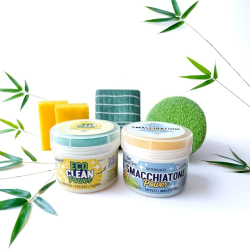 BETTI CLEAN Power Family XXL Eco Clean Power Kit 850 g + Fleckentferner 400 g | Reinigung von Öfen, Glas, Induktion + Fleckenentferner für Wäsche und Textilien | Schwämme und Tuch im Lieferumfang