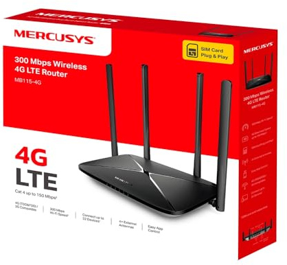 Mercusys MB135‑4G | AC1200 Dual Band 4G LTE Router | Internet wireless con scheda SIM | 300 Mbps 2.4 GHz + 867 Mbps 5 GHz Wi‑Fi | Supporto per 64 dispositivi | Nano SIM Plug & Play | WAN Redundant |