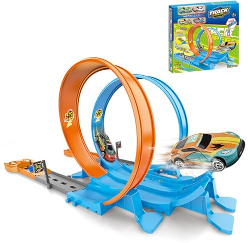 Pista para Coches De Juguete - Pista de Coches de Carreras para Niños,Kit de Juego 360° Divertido y Seguro para Cumpleaños Pascua Viaje Interior Exterior Fiesta en Casa