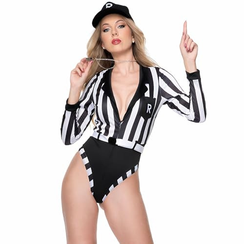 ThreeH Sexy Schiedsrichterkostüm für Damen mit Kapuzen-Gürtel und Pfeife Cheerleader-Outfit Perfekt für eine COS-Mottoparty zu Halloween