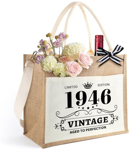 HSDSH Regalos para el 18/30/40/50/60/70/80 cumpleaños para mujeres, bolso de yute, bolso de la compra, bolsa de yute, bolsa de yute, regalo de cumpleaños para mujeres, mamá, abuela, hermana, 1946 cm