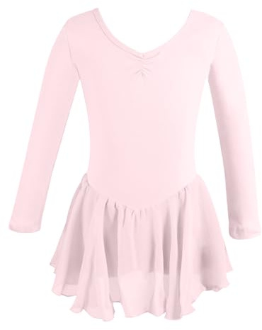Generisch Ballettbekleidung Mädchen Ballettkleid Ballett Langarm Tanzkleid Tanzbody Mit Chiffonrock Tutu (4-5 Years)