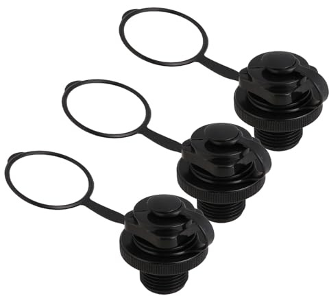 FOMIYES Juego de 3 Válvulas Espiral de Repuesto para Kayak y Bote Inflable Tapones de Aire de Rosca Antifugas sin Base Válvula Blanca y Negra para Colchones y Balsas Inflables