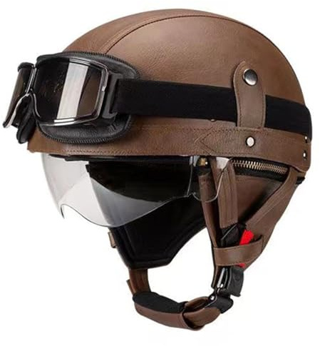 Retro Casco Mezzo Pelle Elmetto Retrò Moto DOTECE Approvato Caschi Cromwell Vintage Con Occhiali Caschi Jet E Demi-Jet Caschi Scooter Aperto Casco Street Cruiser Da Unisex Z-29,XL:61-62CM